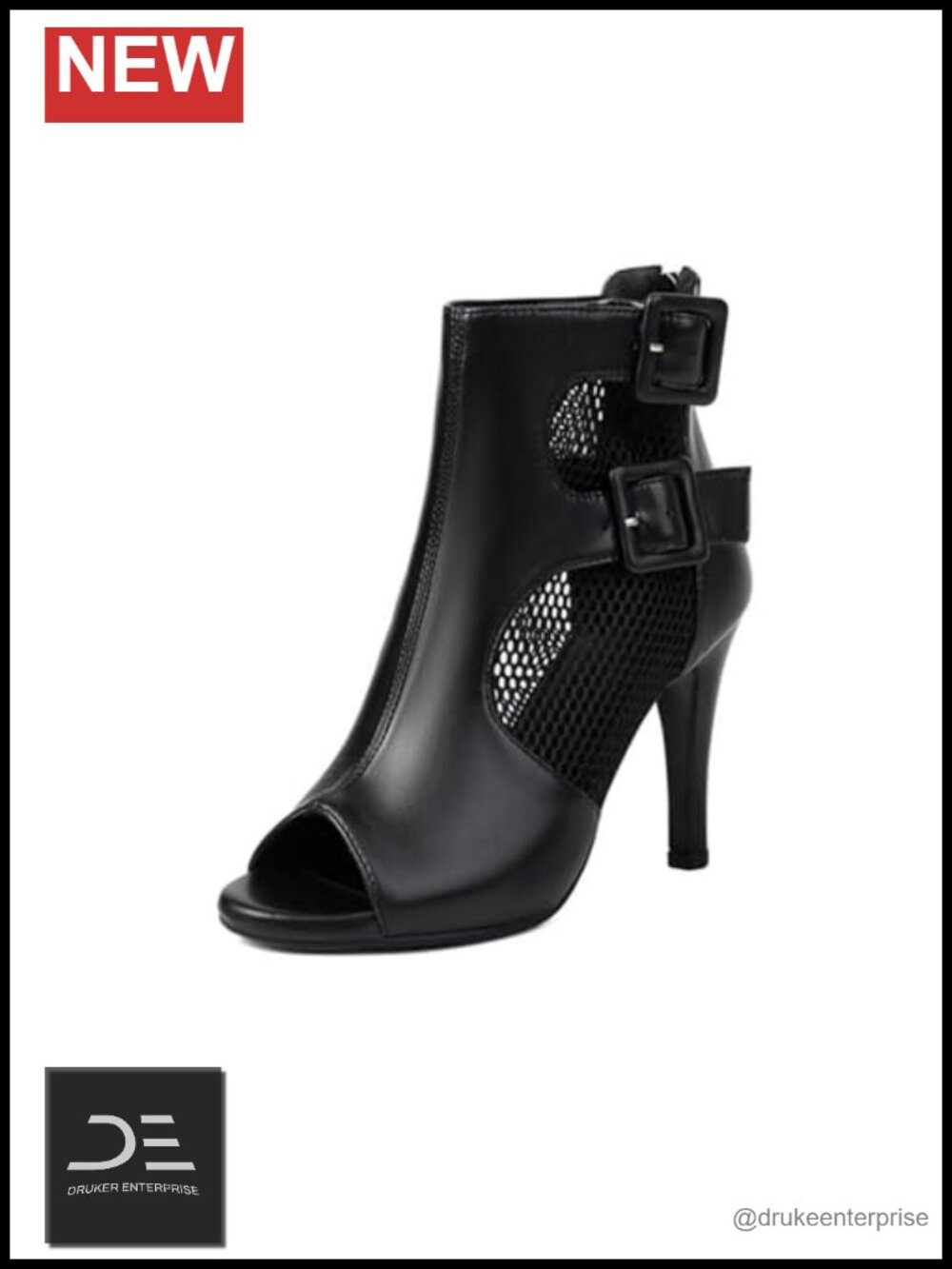 Faux Leather Mesh Dance Heels Boots Peep Toe